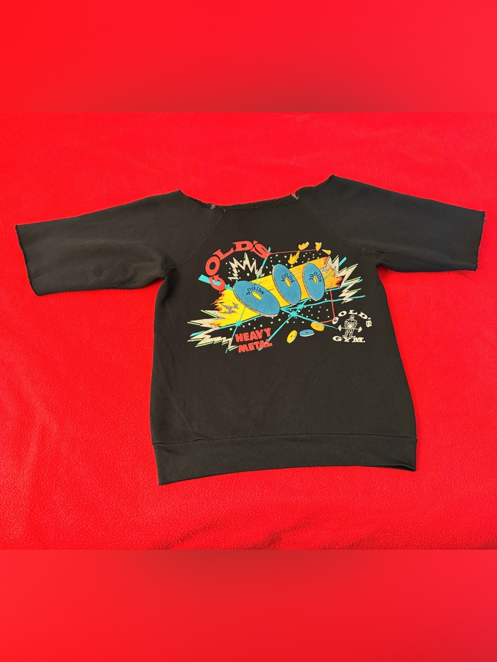 Vintage 80s 90s Gold's Gym Heavy Metal Cropped Sweatshirt Size XS Bodybuilding
